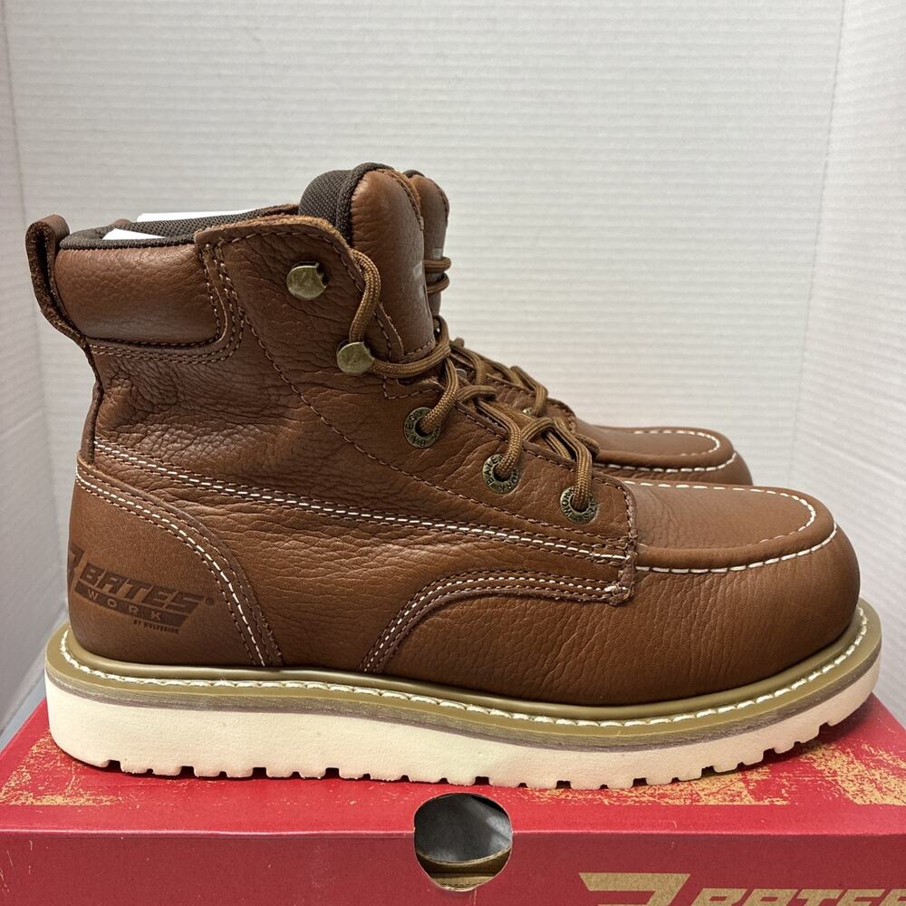 Bates Webster 6" Tan Leather Lace-Up Steel Toe Work‎ Boots Men's 7.5M New in Box